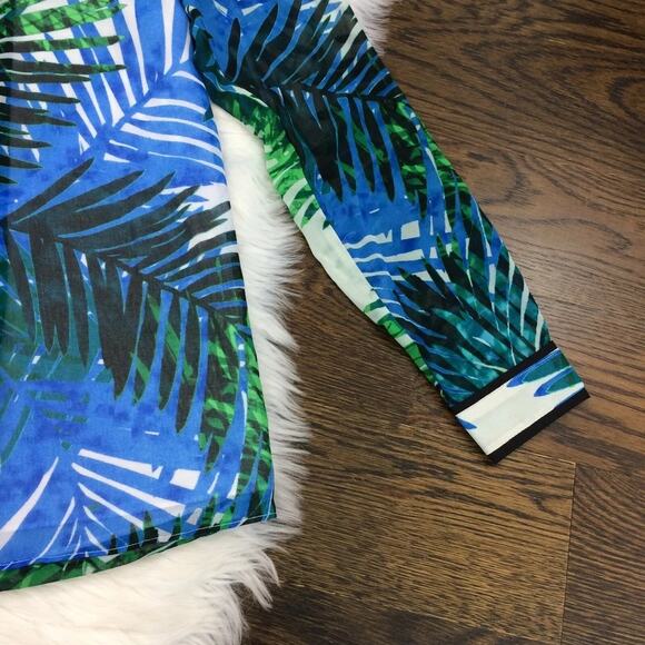 NWT Calvin Klein Top Blouse XS Tropical Long Sleeve Chiffon Pleated V Neck Crepe - Picture 4 of 10